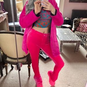 Neon Bright Hot Pink Halpern Topshop Velvet Flares